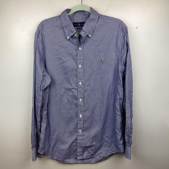 Ralph Lauren Shirt Mens XL Gingham Check Slim Fit Button Down Dress Fleshy Pony - Picture 1 of 11